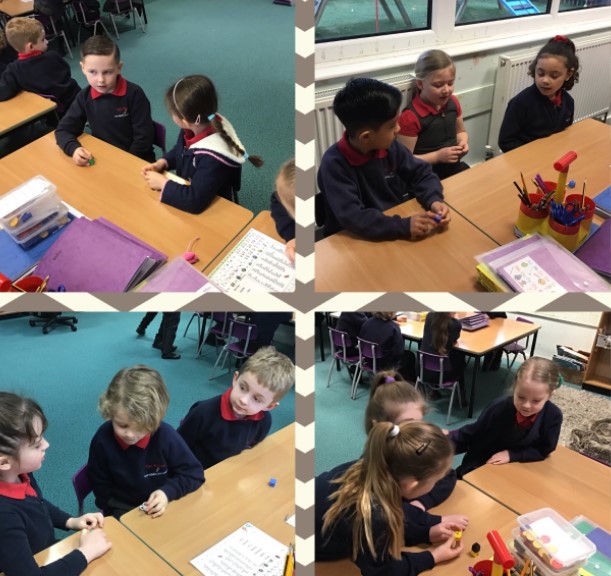 Year 1 pupils using ‘talk tokens’ to make sure they all contribute equally to a discussion.